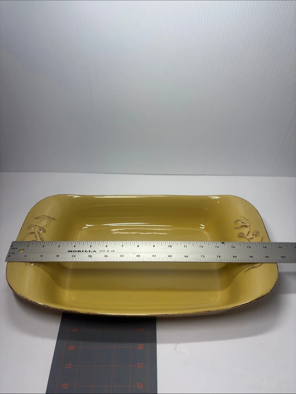 Portugal Golden Yellow Ceramic Rectangular Baking Dish with Olive Motif